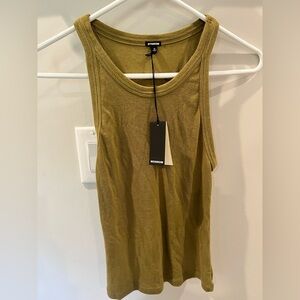 Monrow Olive Ribbed Cotton Blend Tank Top - Medium - NWT